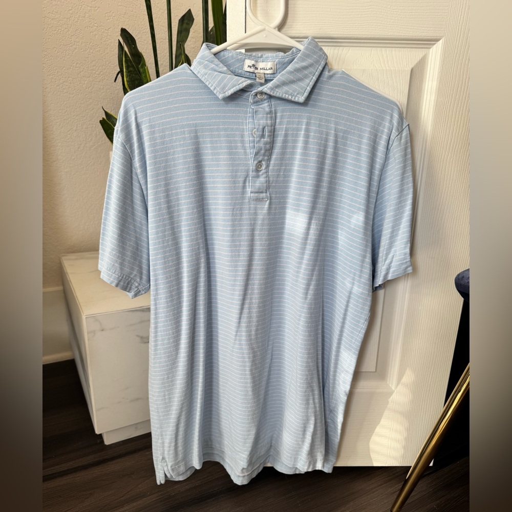 Peter Millar Light Blue Striped Polo Shirt